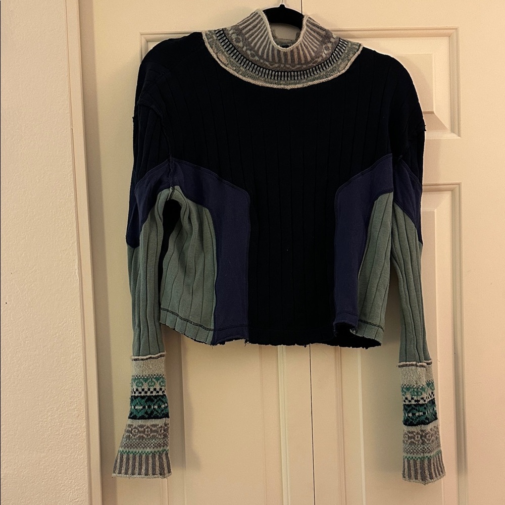 Free People Knit Sweater in Blues mixed material